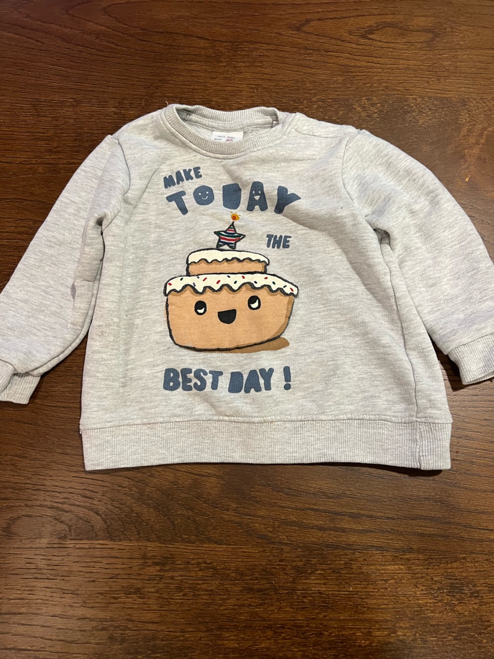 Zara Light Gray Kids Sweatshirt with Cake Graphic